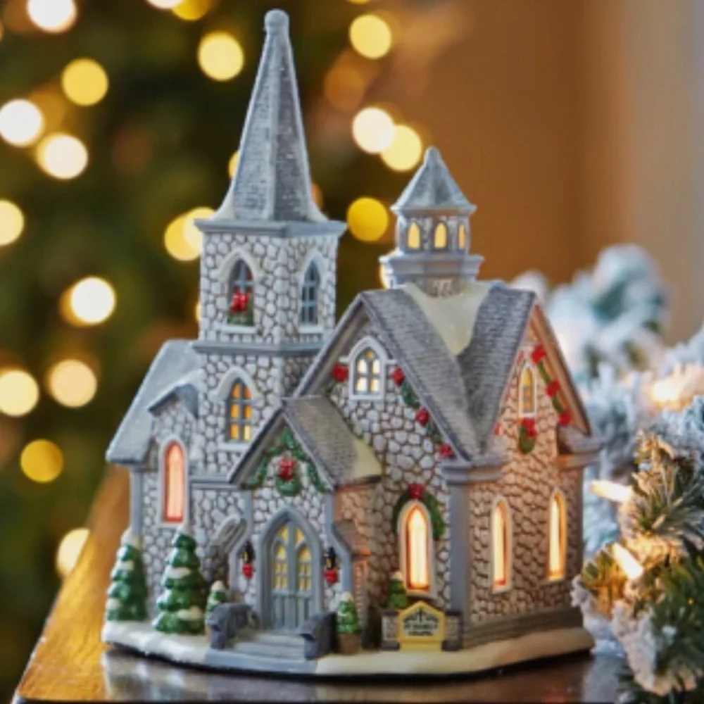 Carole Towne-Isabel’s Chapel Gray Charming Stone Holiday Light Up Church GUC